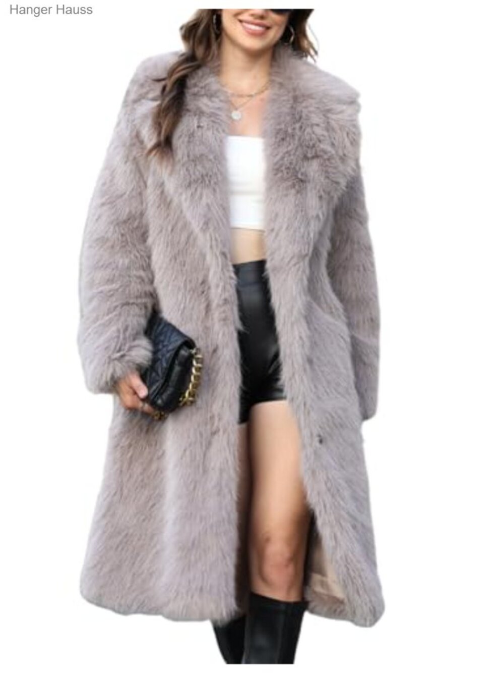 Faux Fur Coat Lapel Collar Long Fluffy Furry Jacket